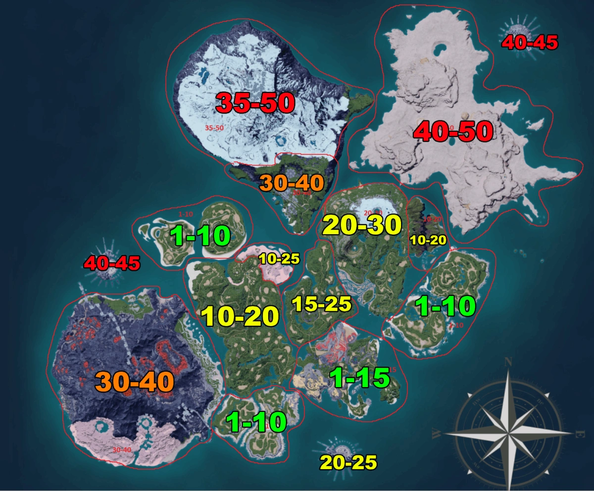Palworld World Area Level Map from Reddit